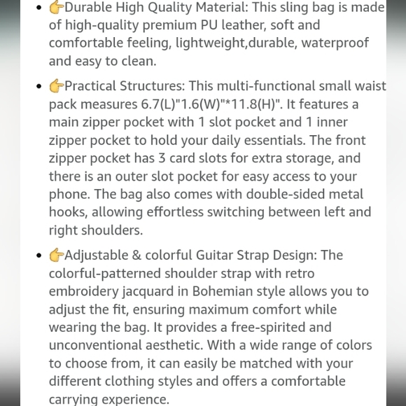 Vegan Leather Trendy Small Sling Bag Crossbody Bag with Guitar Strap NEW - Picture 9 of 9